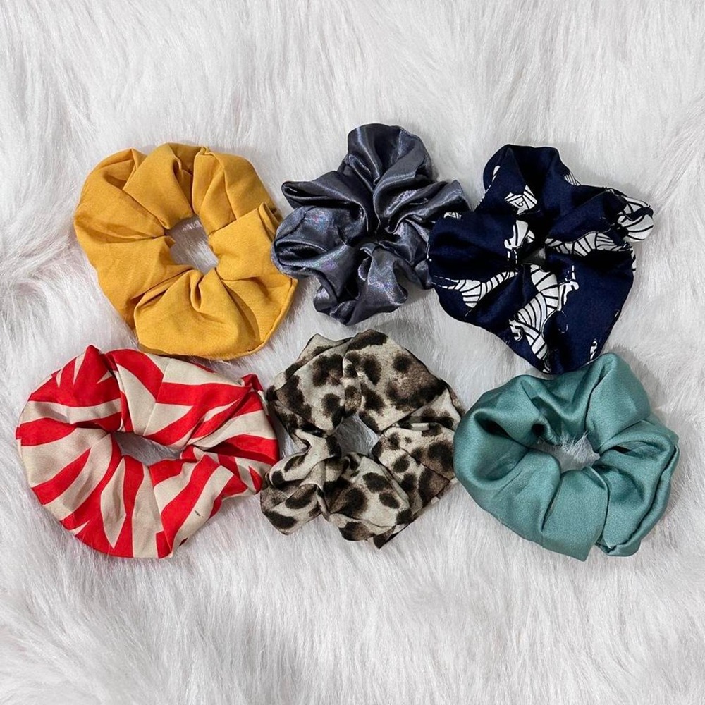 Lot of 6 Assorted Hair Scrunchies • Satin Animal Print Metallic